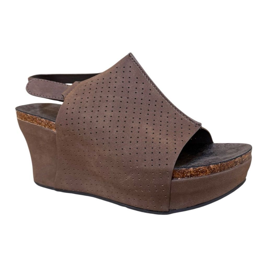 Pierre Dumas Wedge Sandals Brown Boho Perforated Slingback Women Size 10